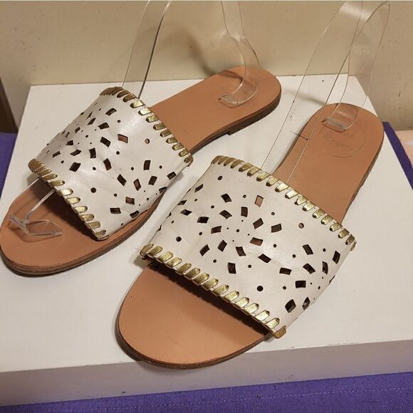 Jack Rogers "Delilah" White/Gold Perforated Leather Slide Sandals sz.10 Ret $128 - Picture 1 of 5
